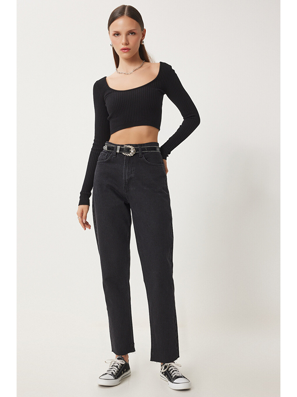 Siyah Orta Bel Straight Jeans SİYAH LUT0011-3