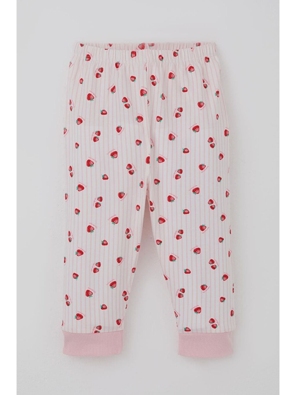 Kız Bebek Pijama Takımı Önden Çıtçıtlı Çilek Desenli Ekru (4 Ay-1 Yaş)-2