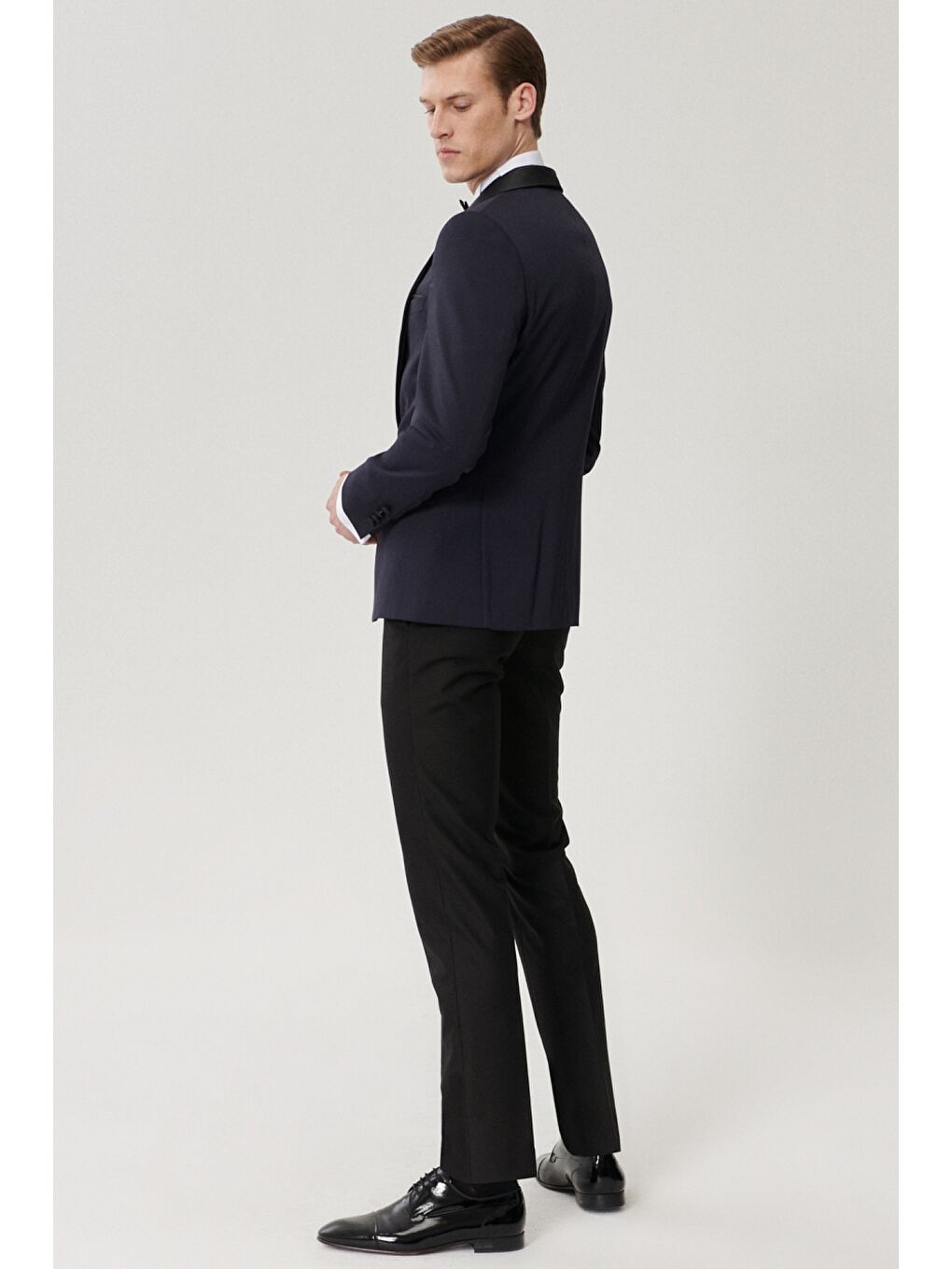 Erkek Lacivert-Siyah Ekstra Slim Fit Desenli Smokin Damatlık-5