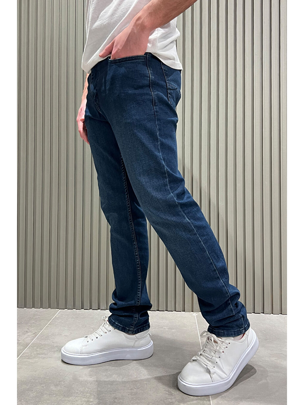 Lacivert Erkek Büyük Beden Elastanlı  Jean Pantolon