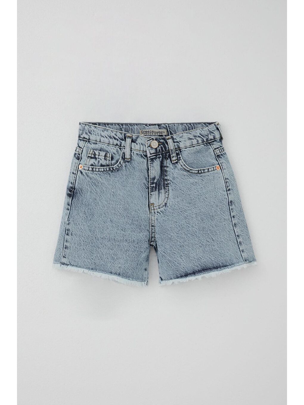 Kız Çocuk Şort Jean Paçası Püskül Detaylı Cepli Açık Mavi (10-14 Yaş)