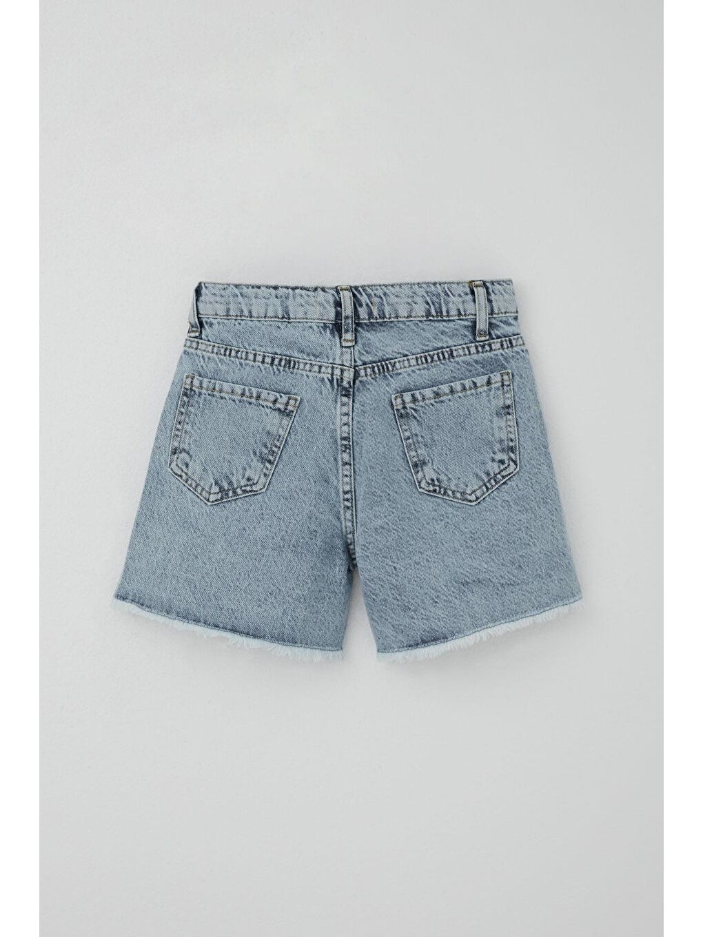Kız Çocuk Şort Jean Paçası Püskül Detaylı Cepli Açık Mavi (10-14 Yaş)-1