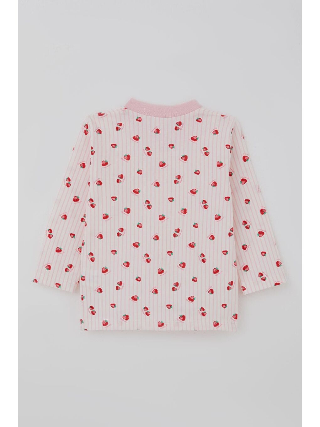 Kız Bebek Pijama Takımı Önden Çıtçıtlı Çilek Desenli Ekru (4 Ay-1 Yaş)-3
