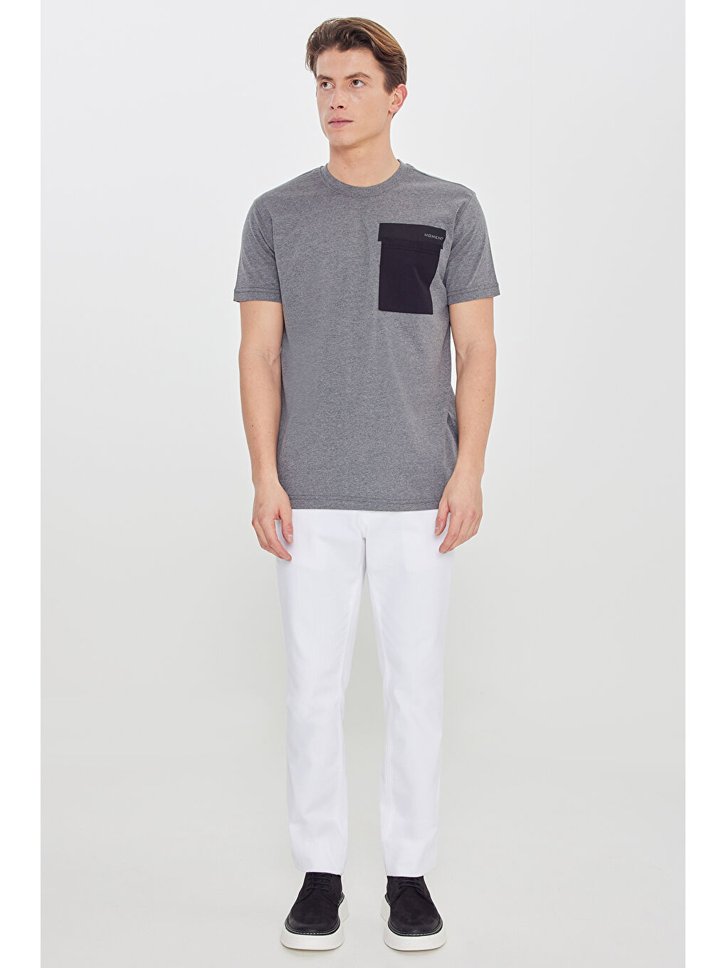 Erkek Antrasit Oversize Bol Kesim Bisiklet Yaka %100 Pamuk Kısa Kollu Desenli Tişört-1