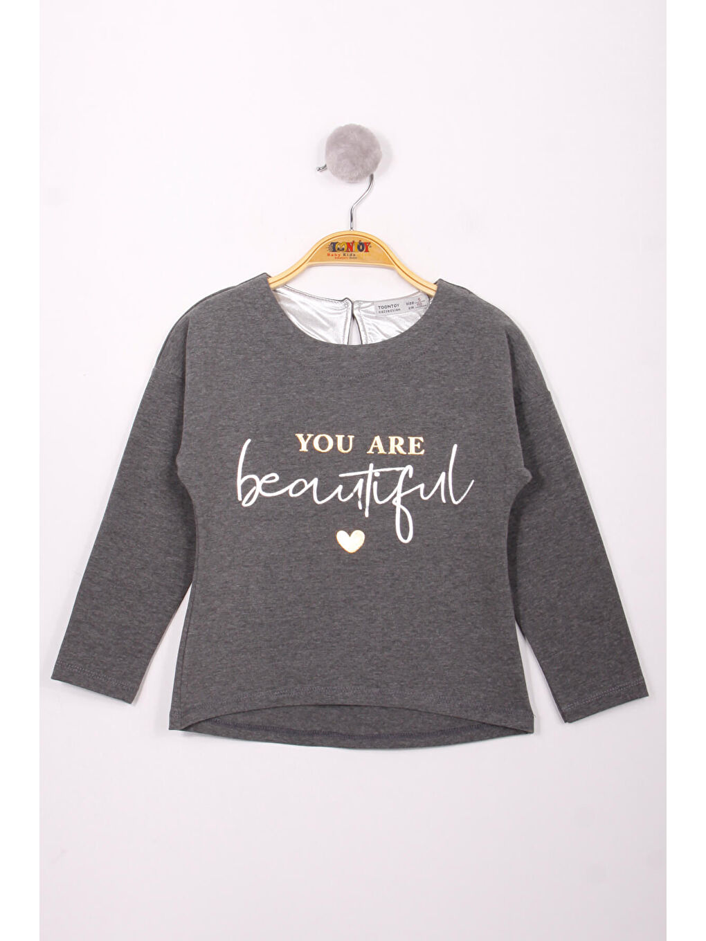 Antrasit Kız Çocuk Yazı Varaklı T-Shirt