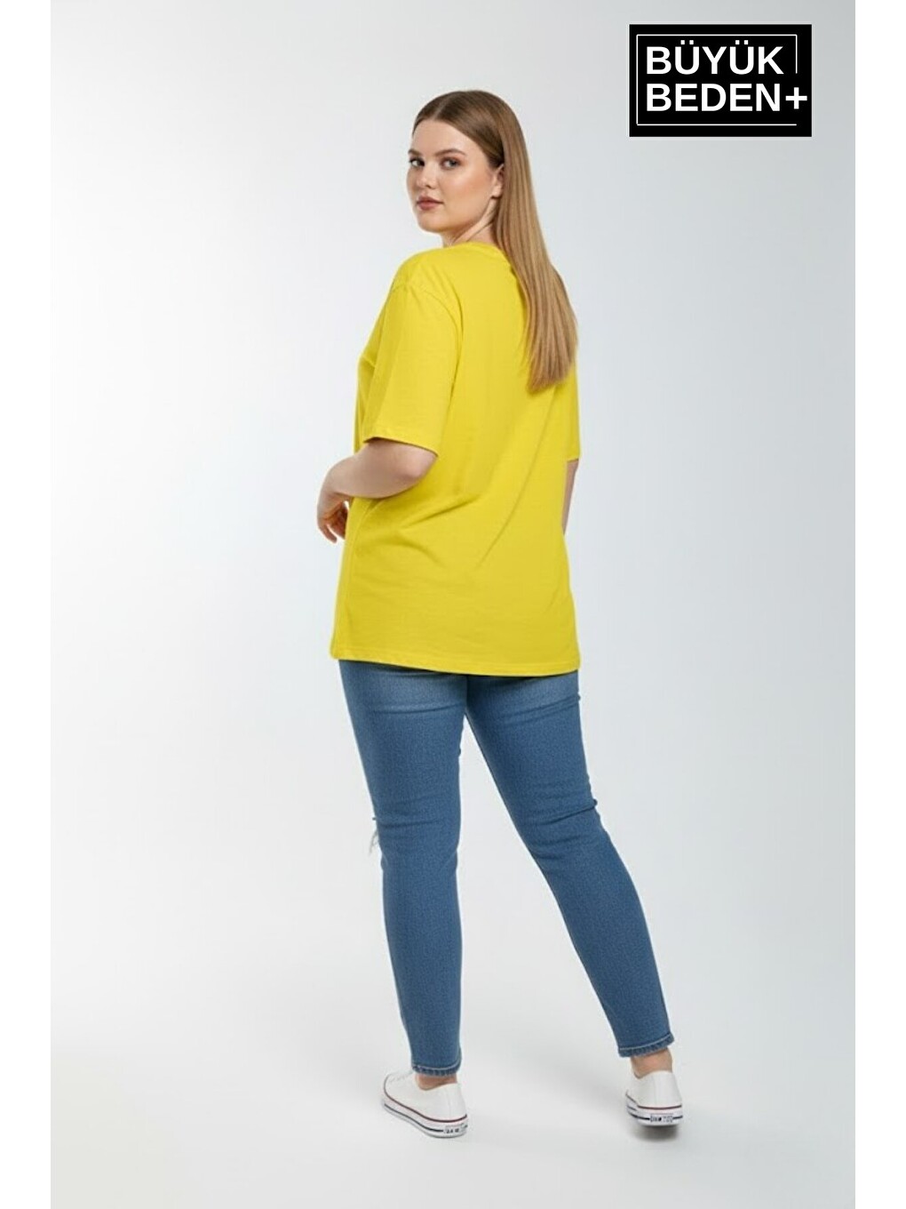 Sarı Kadın Büyük Beden Milano İtalia Baskılı 3xl-6xl Bisiklet Yaka Tshırt SPR25BTSK510-09-1