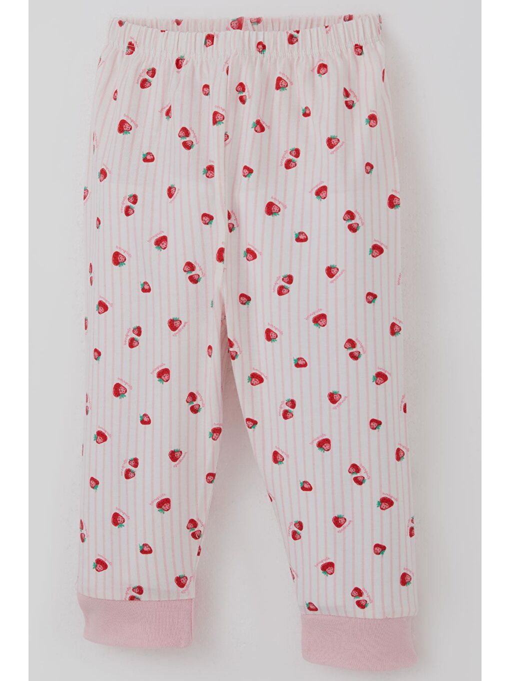 Kız Bebek Pijama Takımı Önden Çıtçıtlı Çilek Desenli Ekru (4 Ay-1 Yaş)-6