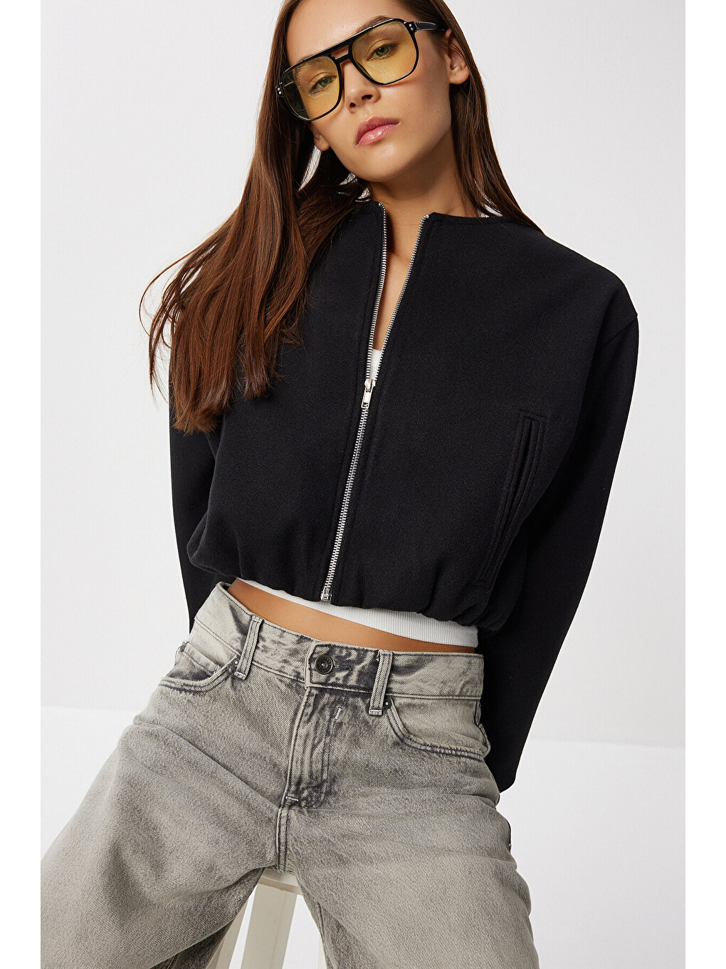 Siyah Soft Kaşe Bomber Ceket SİYAH LUB0248