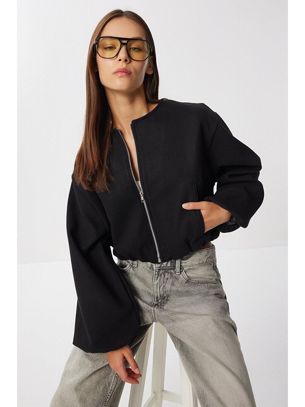 Siyah Soft Kaşe Bomber Ceket SİYAH LUB0248-1