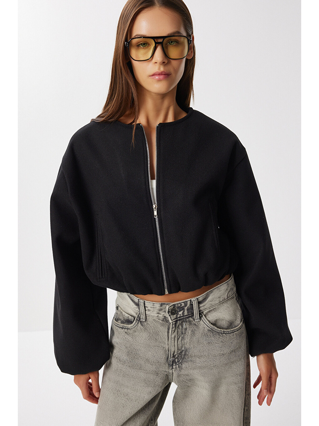 Siyah Soft Kaşe Bomber Ceket SİYAH LUB0248-2