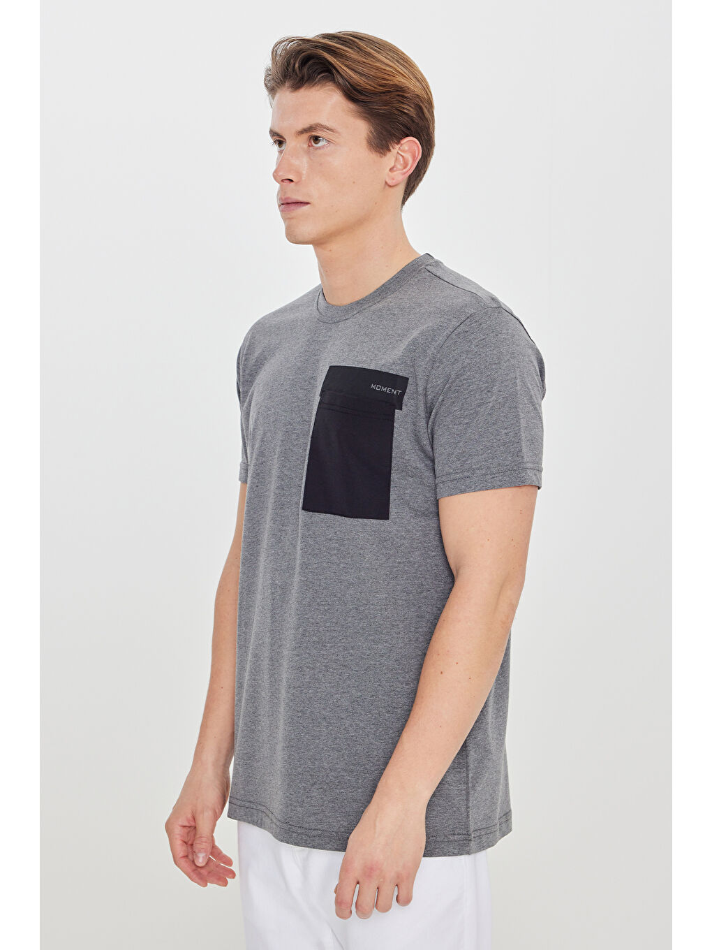 Erkek Antrasit Oversize Bol Kesim Bisiklet Yaka %100 Pamuk Kısa Kollu Desenli Tişört-2