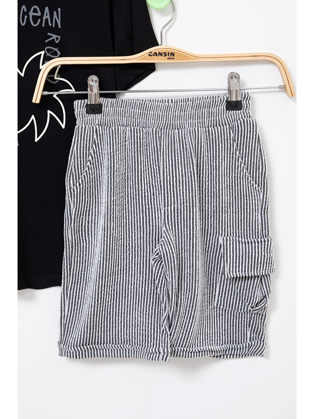 Mavi Siyah Yazı Baskılı Tişörtlü Çizgili Şortlu Erkek Çocuk 2li Takım 21076-2