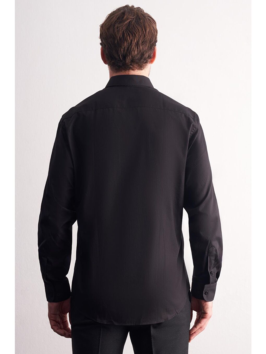 Siyah Yarım İtalyan Yaka Uzun Kol Premium Slim Fit %100 Pamuk Gömlek 1004255196-5