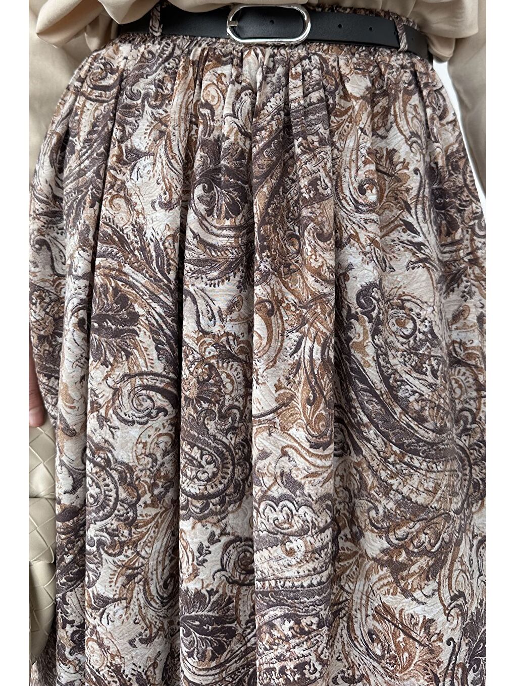 Kahverengi Bel Lastikli Kemer Detaylı İç Astarlı Tesettür Etek-8