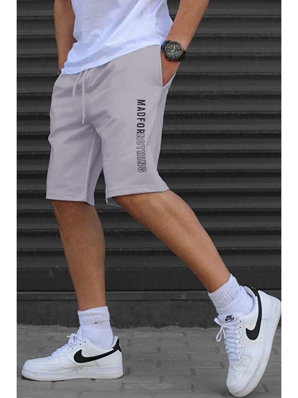 Boyalı Gri Erkek Baskılı Kapri Şort 5403-1
