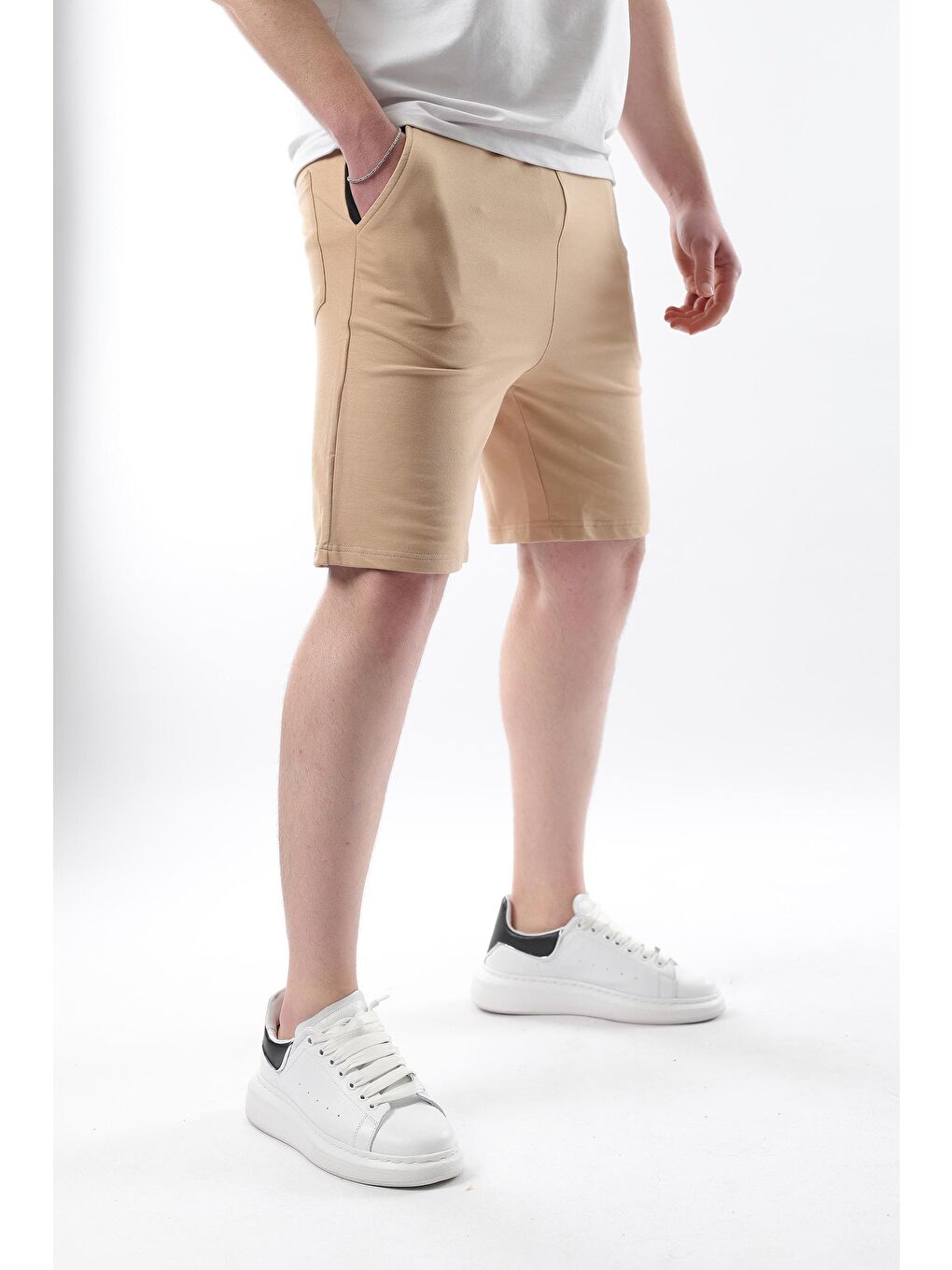 Bej Baskılı Erkek Kapri Şort 5487