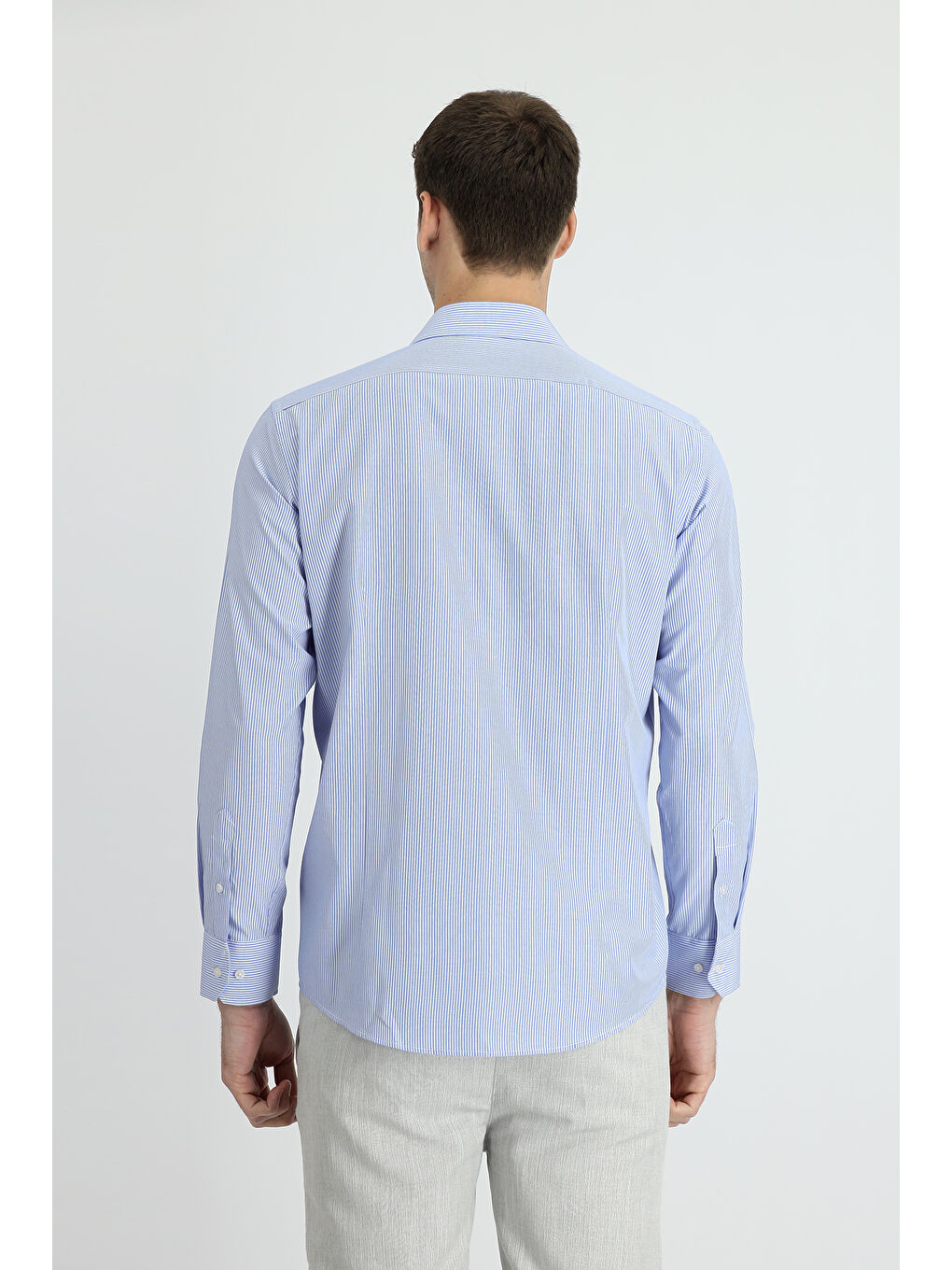 Mavi Uzun Kol Slim Fit Dar Kesim Klasik Çizgili Pamuklu Kolay Ütülenebilir Gömlek-2