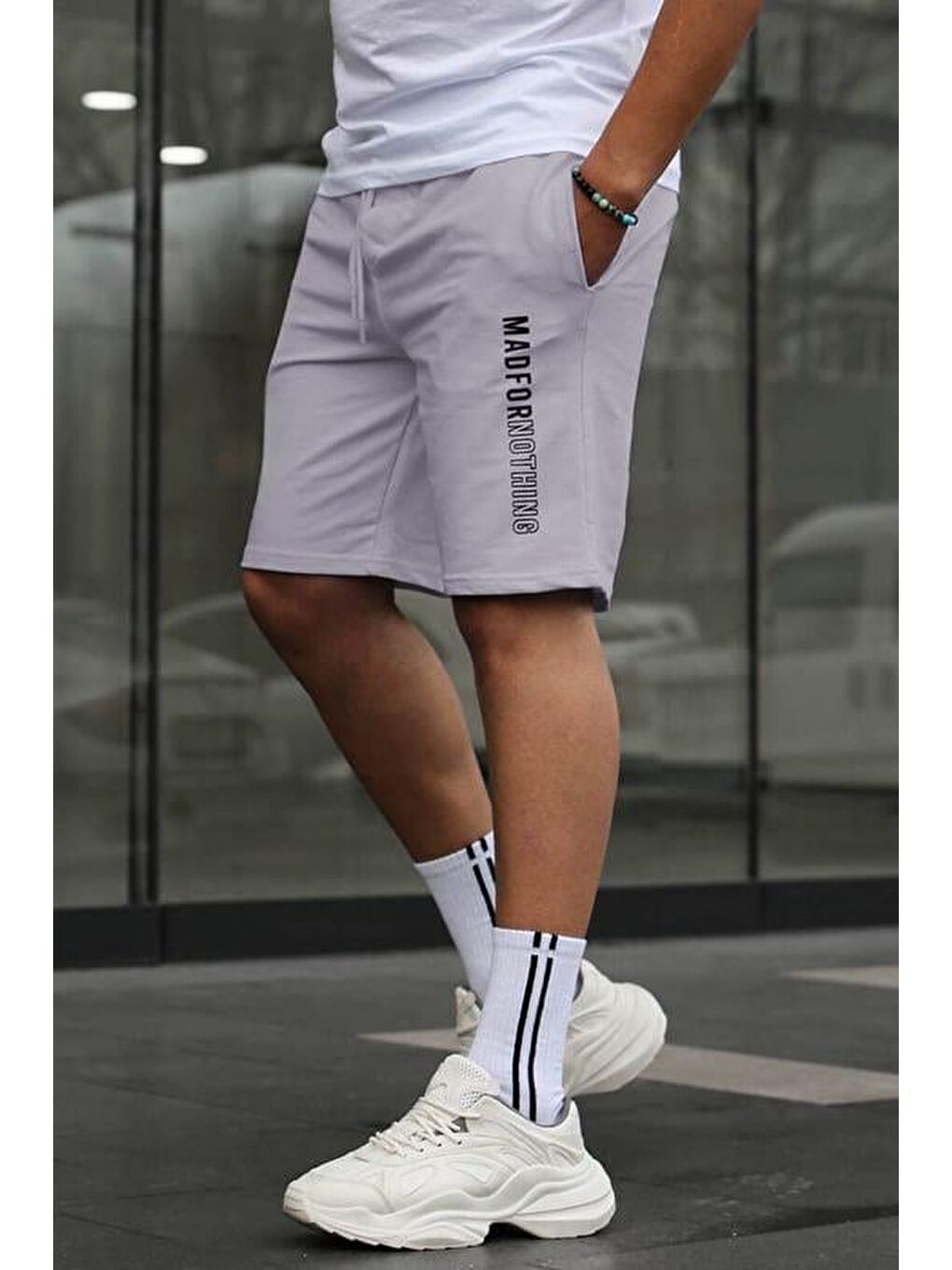 Boyalı Gri Erkek Baskılı Kapri Şort 5403-2
