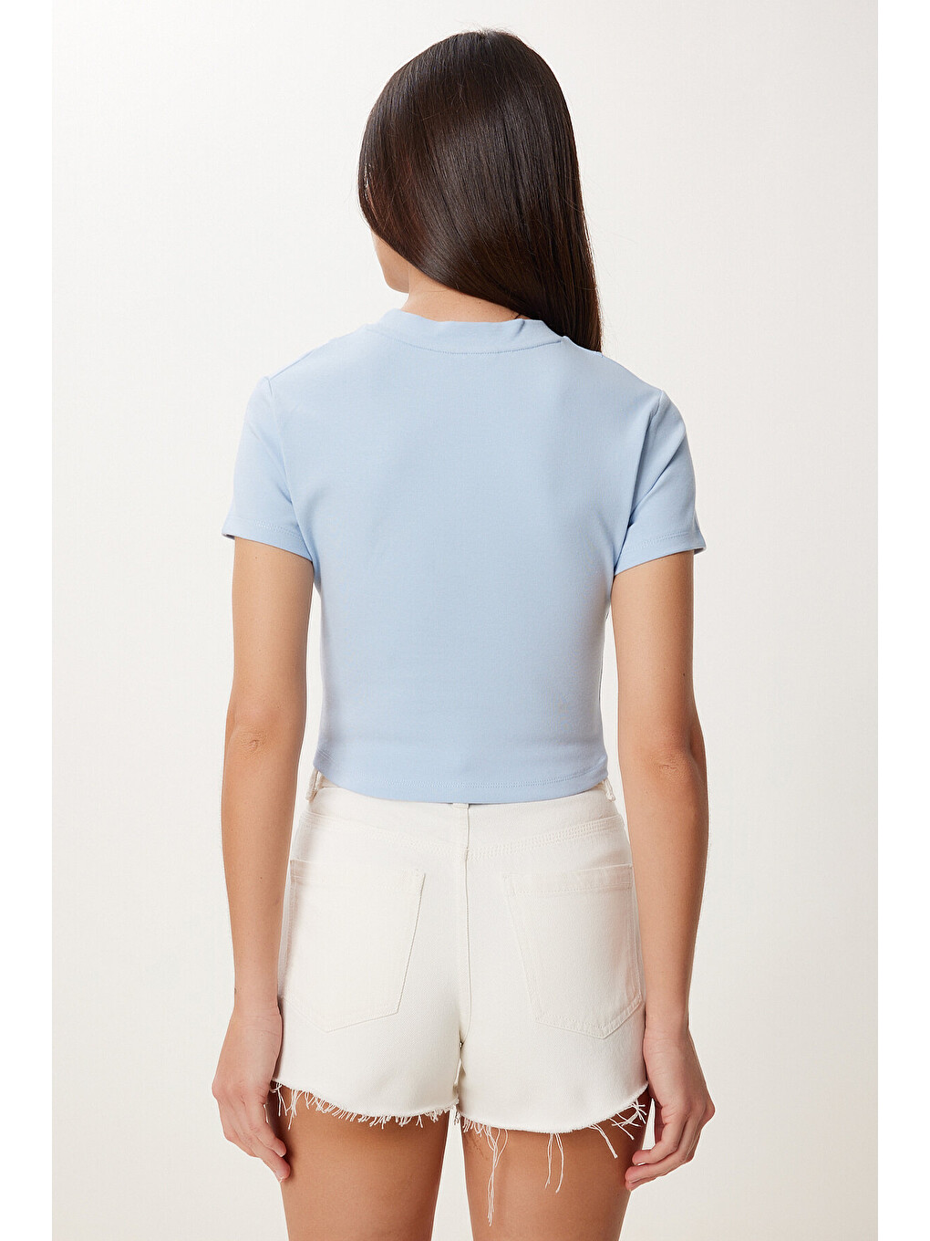 Mavi Basic Crop Esnek Örme T-shirt GÖK MAVİ LUS0160-2