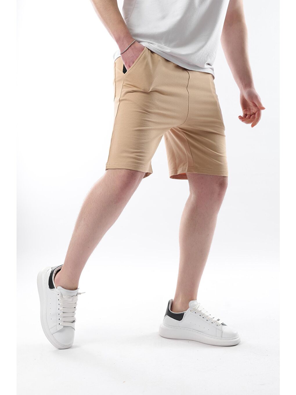 Bej Baskılı Erkek Kapri Şort 5487-1
