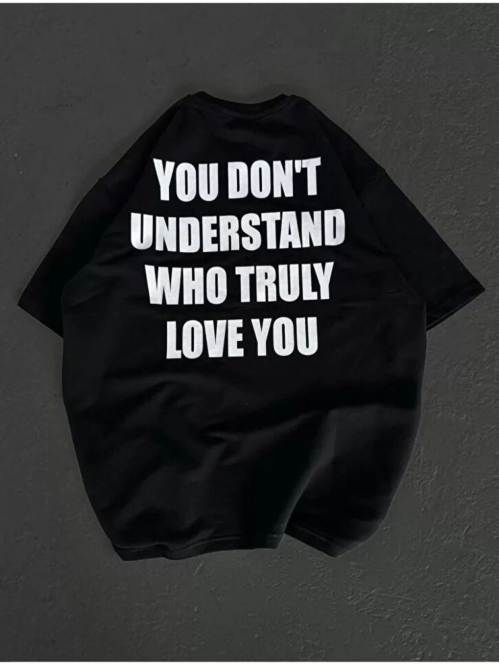 Unisex Bisiklet Yaka Baskılı Oversize T-Shirt - Siyah-1