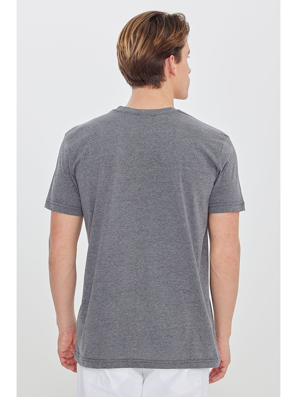 Erkek Antrasit Oversize Bol Kesim Bisiklet Yaka %100 Pamuk Kısa Kollu Desenli Tişört-4