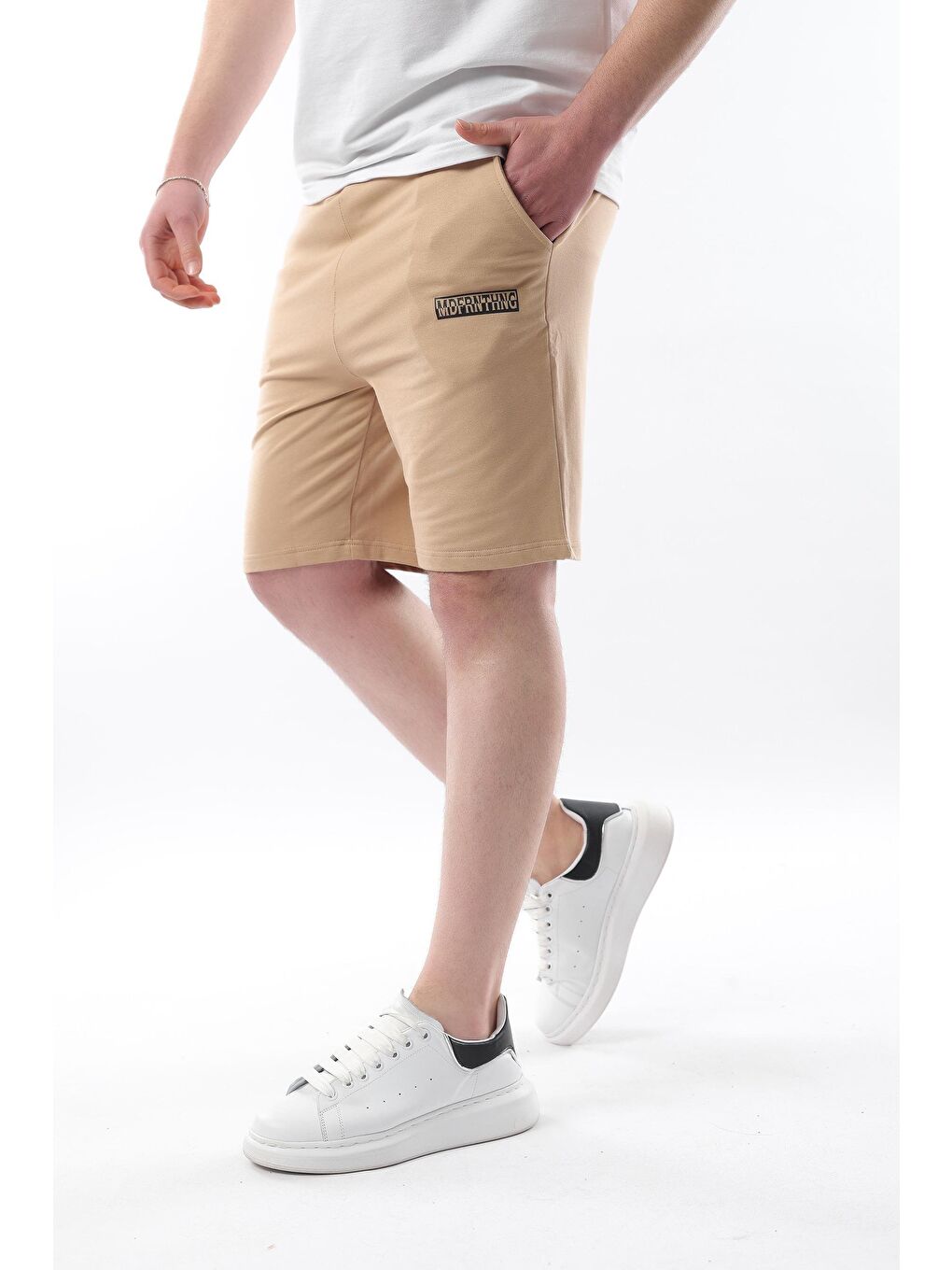 Bej Baskılı Erkek Kapri Şort 5487-2