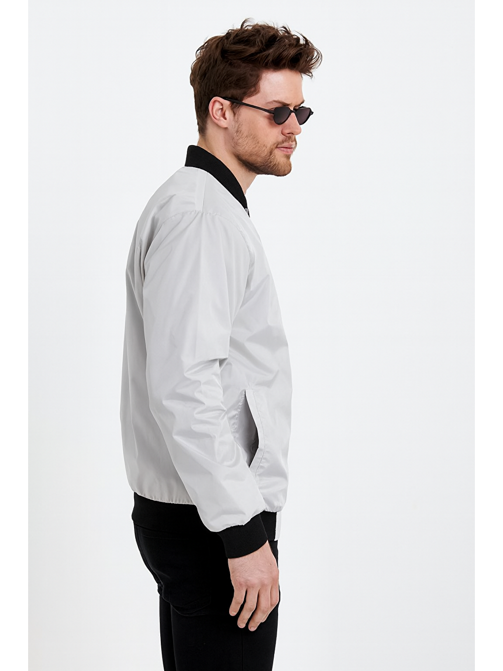 Erkek Fermuarlı Gri Kolej Ceket-1