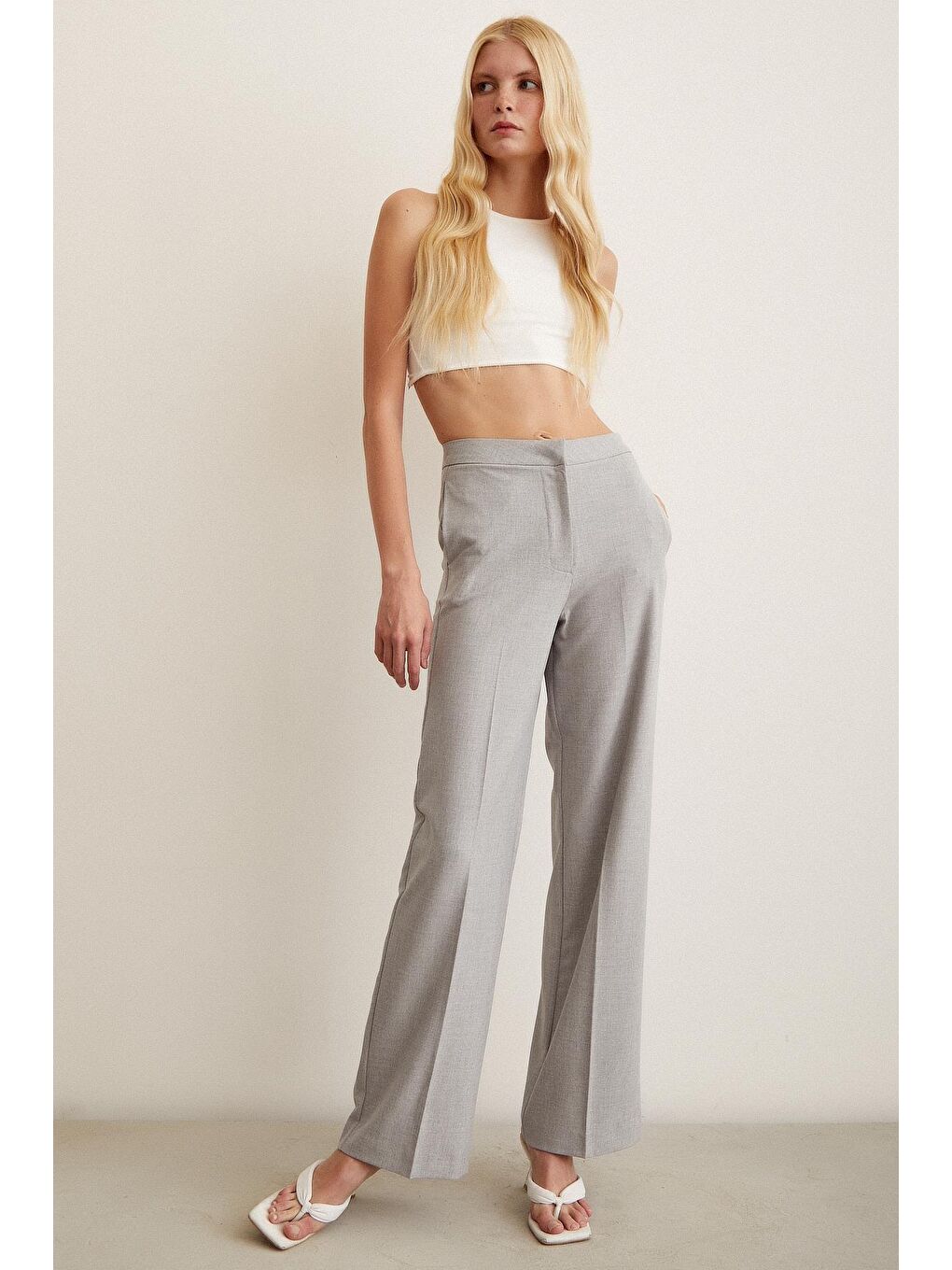 Gri Klasik Geniş Paça Pantolon