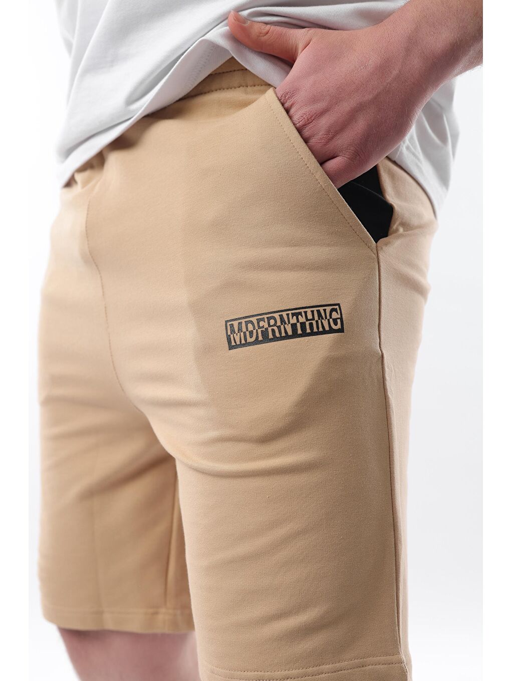 Bej Baskılı Erkek Kapri Şort 5487-3