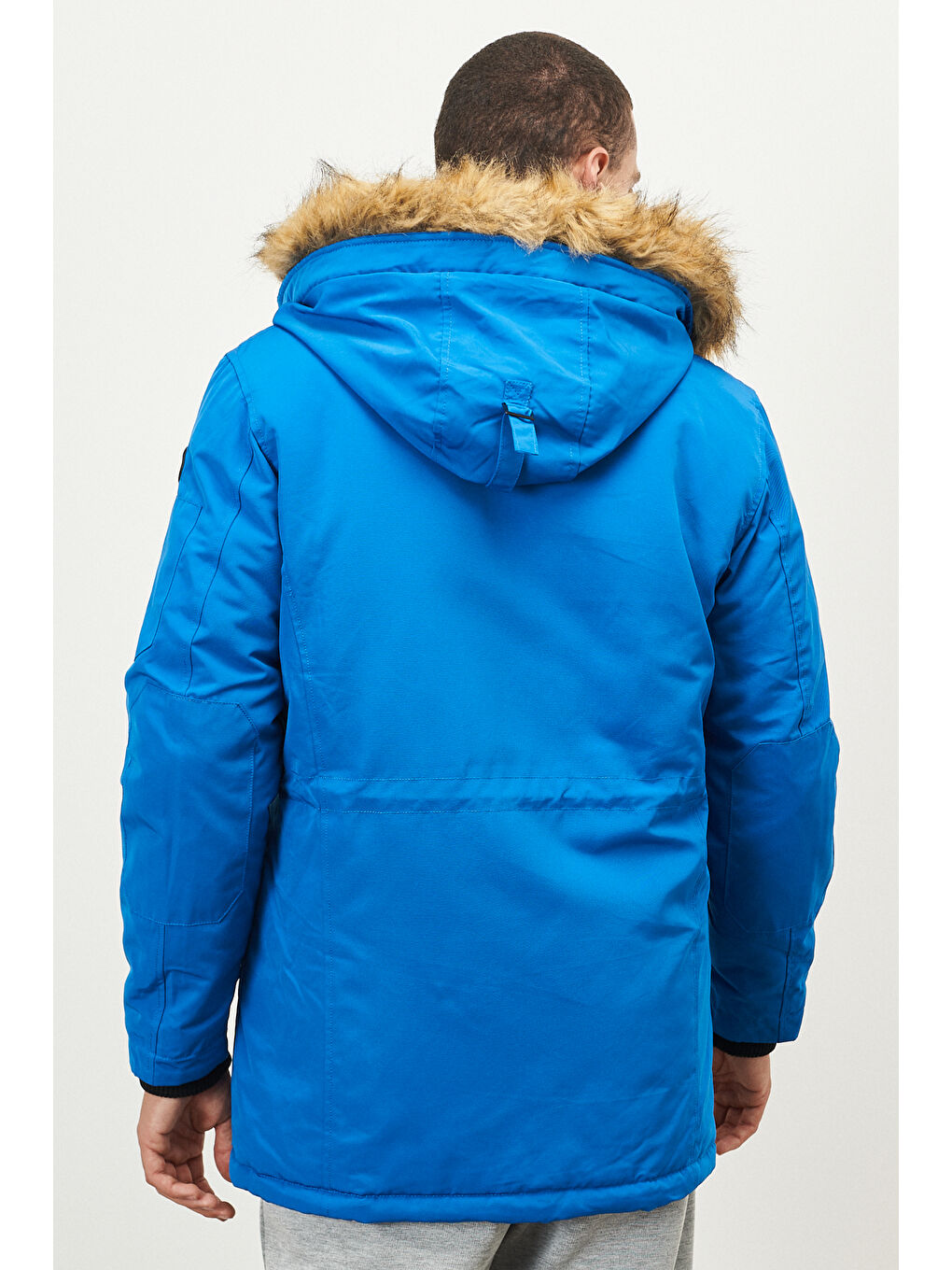 Erkek Mavi Standart Fit Normal Kesim Kapüşonlu Kaban-4