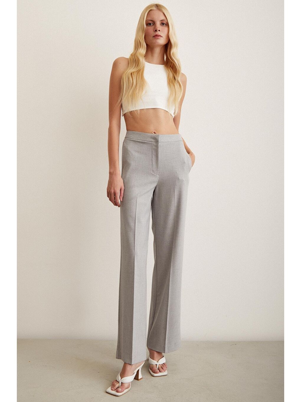 Gri Klasik Geniş Paça Pantolon-1