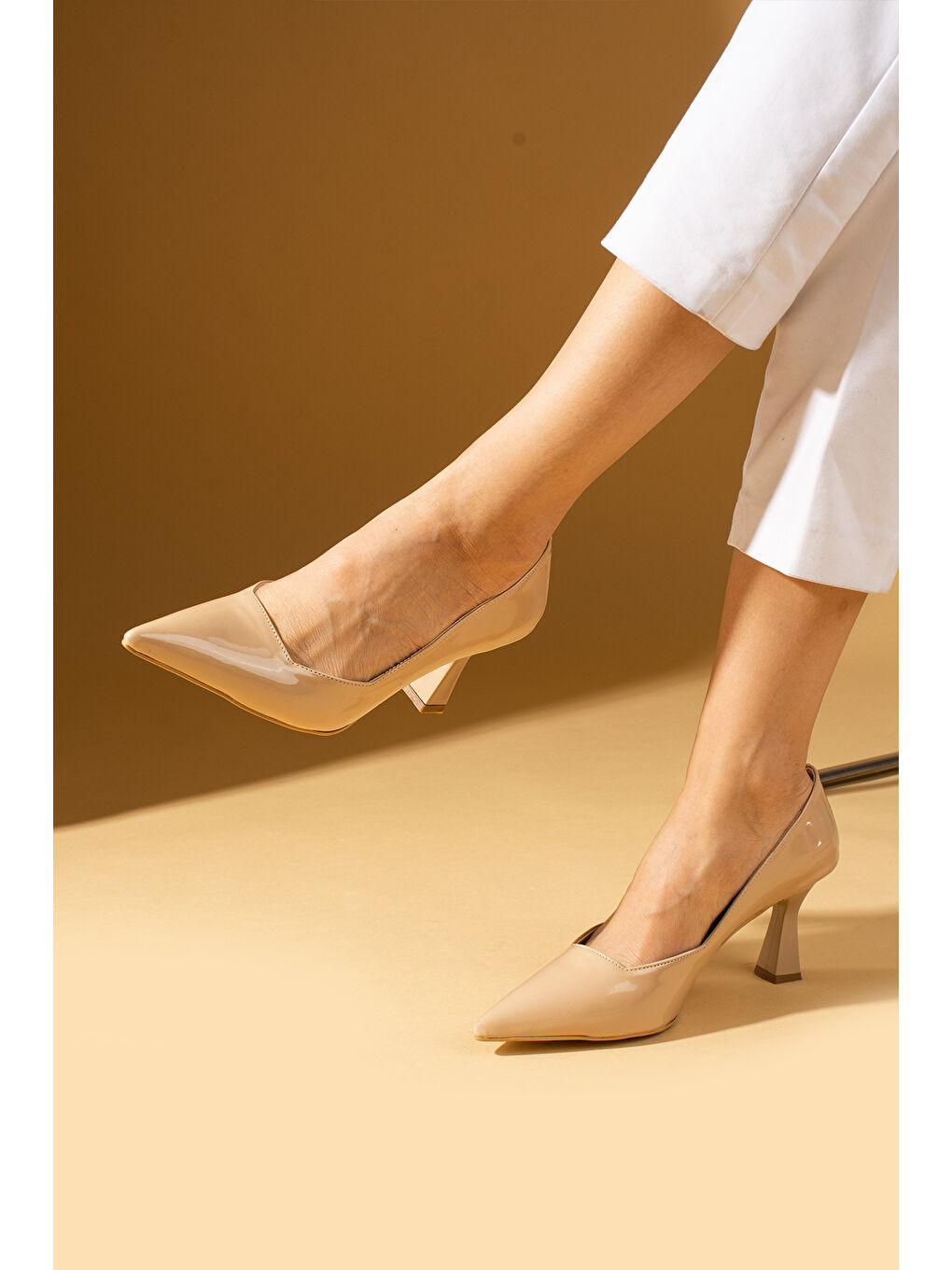 Bej Kadeh Topuklu Jurdan Taban Kadın Stiletto 009-2924-24Rugan-1