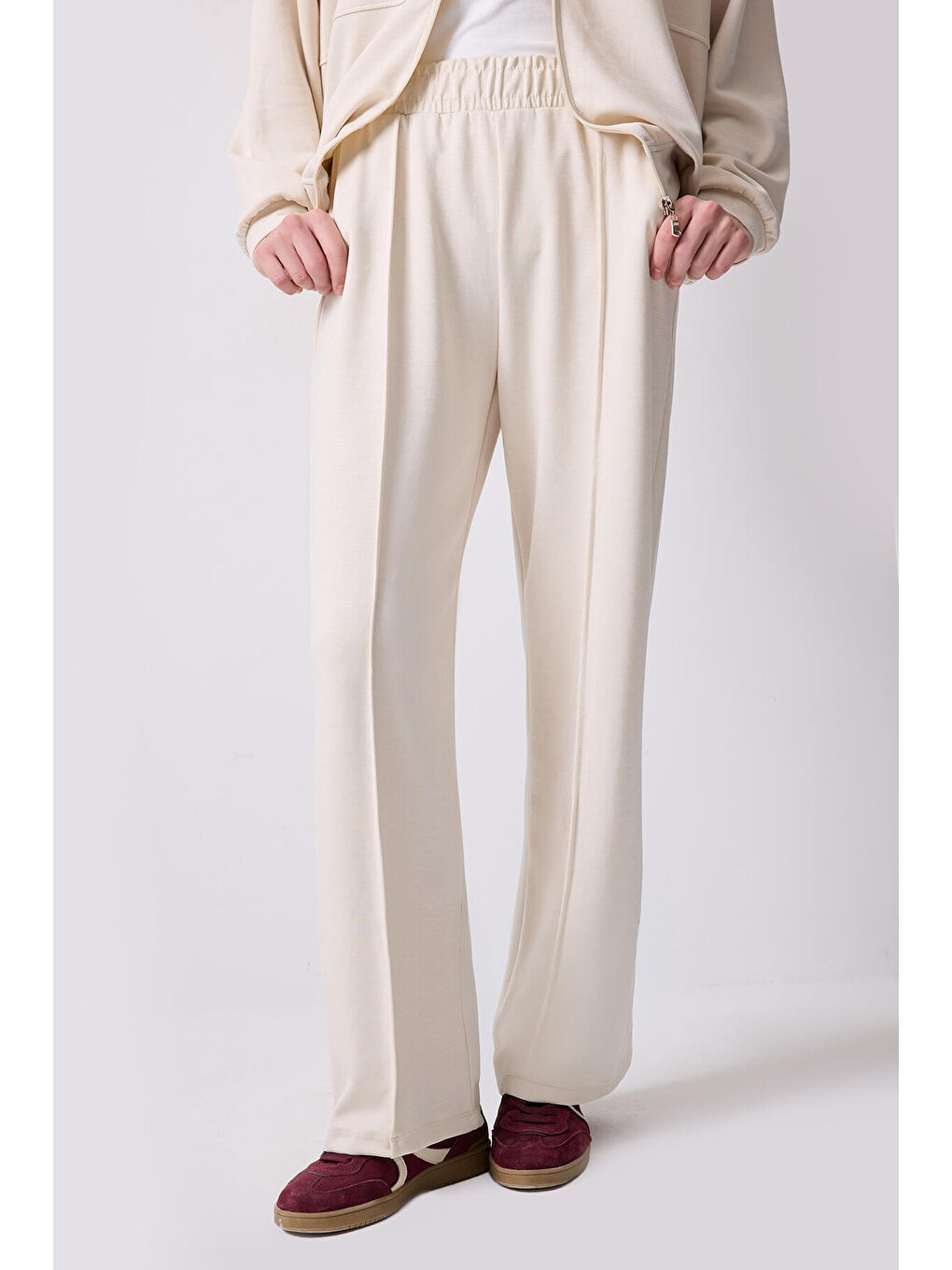 Ekru Ceket Eşofman Örme Takım-4