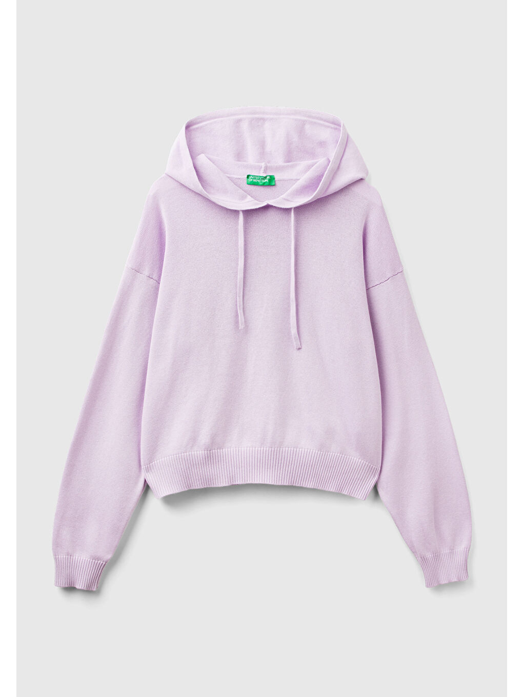 United Colors Of Benetton Kadın Lila  100 Pamuk Kapüşonlu Büzgülü Crop Basic Triko Sweatshirt - 1