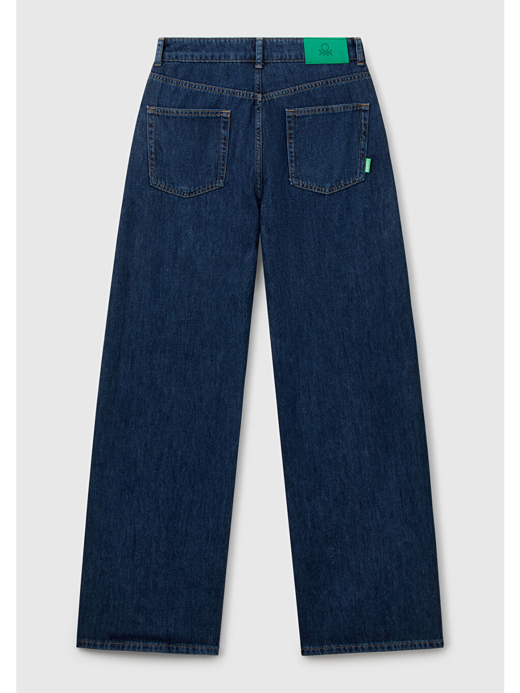 Kadın Koyu Mavi %100 Pamuk Etiket Detaylı Geniş Paça Denim Pantolon-1