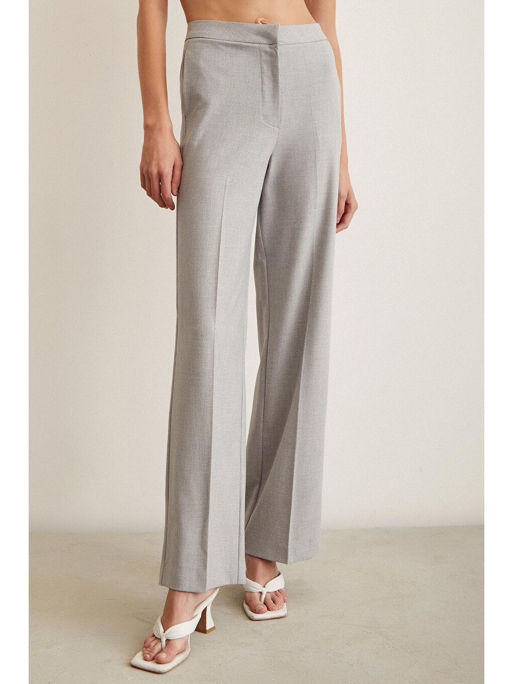 Gri Klasik Geniş Paça Pantolon-4