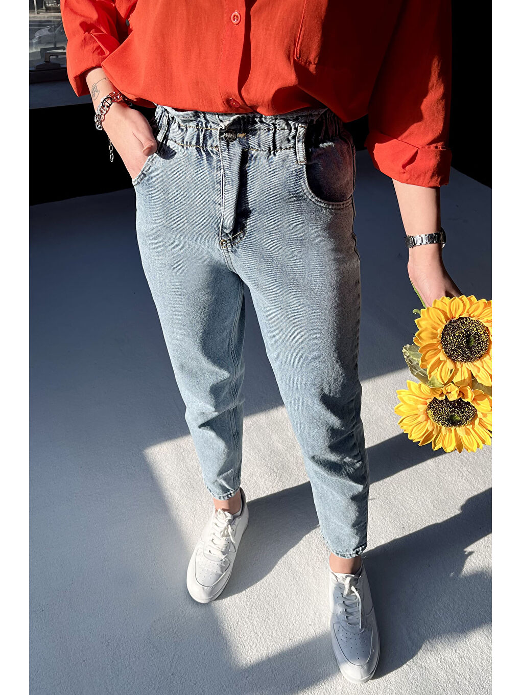 Belli Lastikli Jean Pantolon Buz Mavi   23044-2