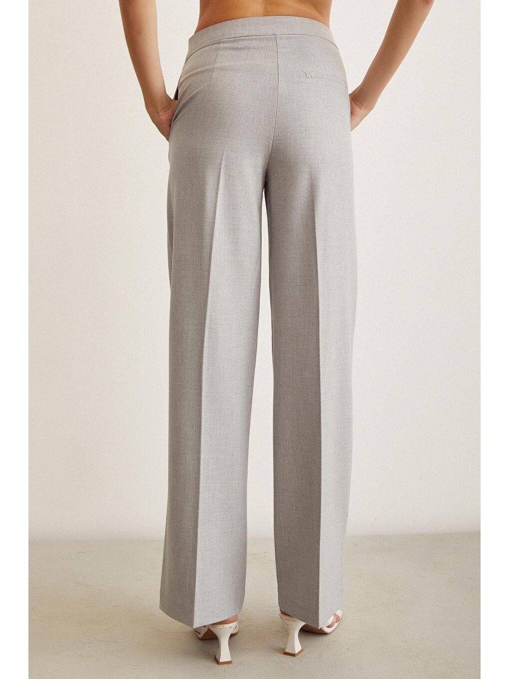 Gri Klasik Geniş Paça Pantolon-5