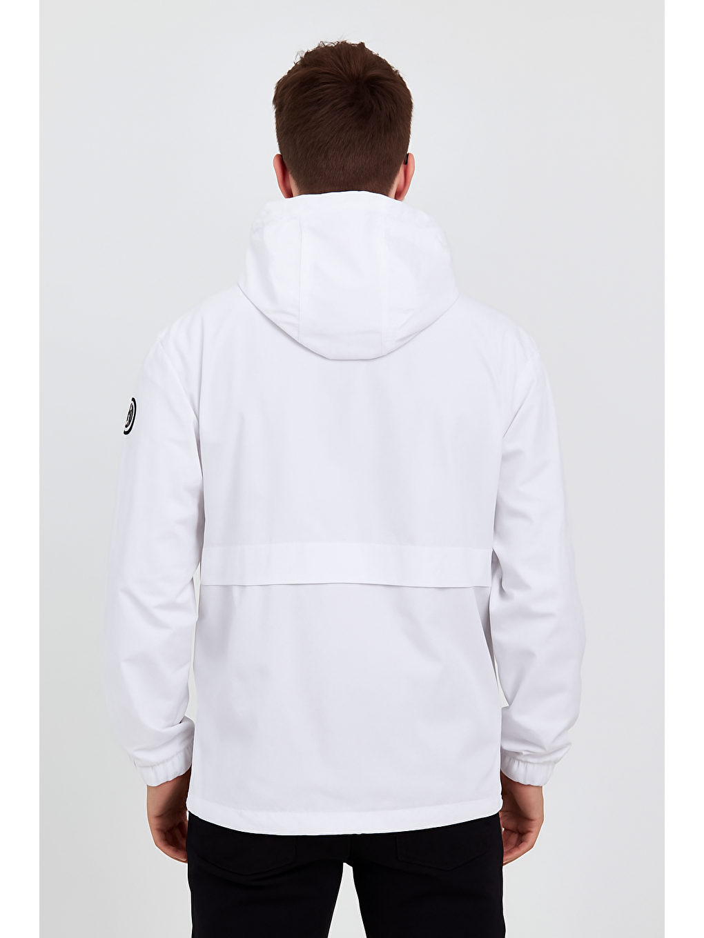 Erkek Baskılı Kapüşonlu Beyaz Rüzgarlık & Yağmurluk-2