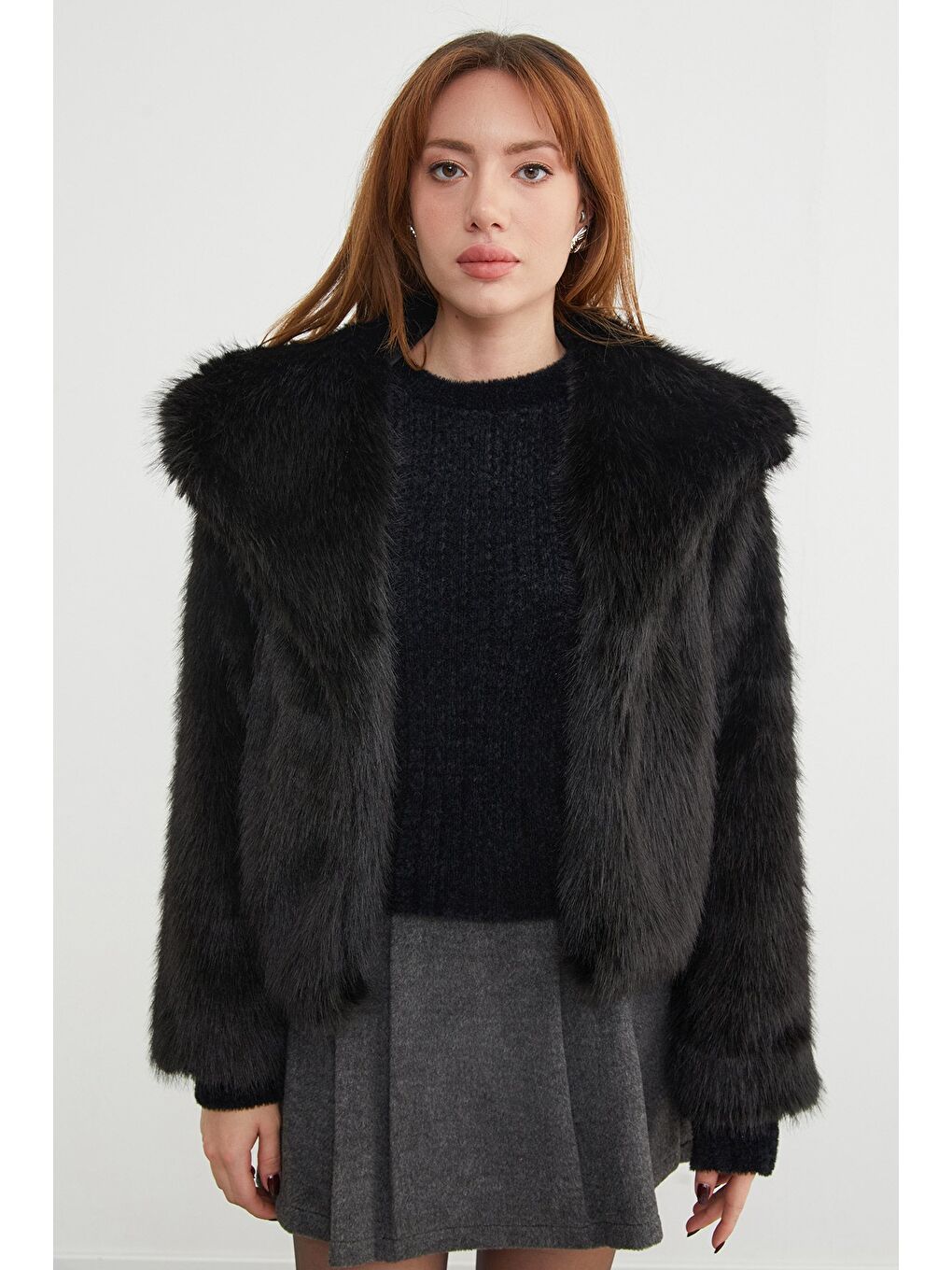 Siyah Şal Yaka Suni Kürk Ceket-2