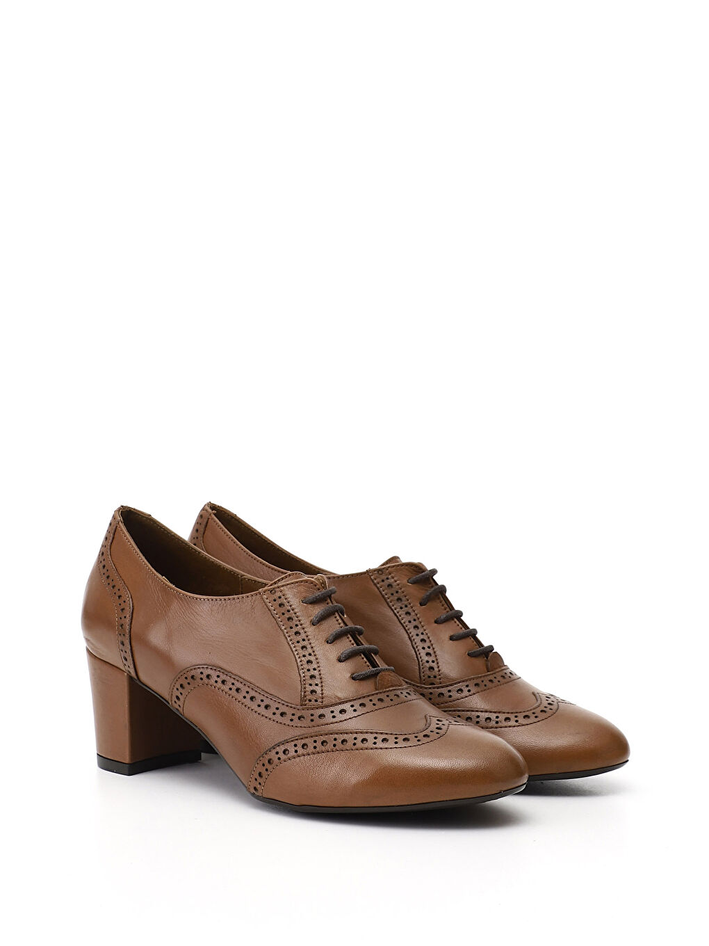 Kahverengi Kadın KAHVERENGİ-TABA Bağcıklı Kalın Topuklu Hakiki Deri Oxford Ayakkabı-1