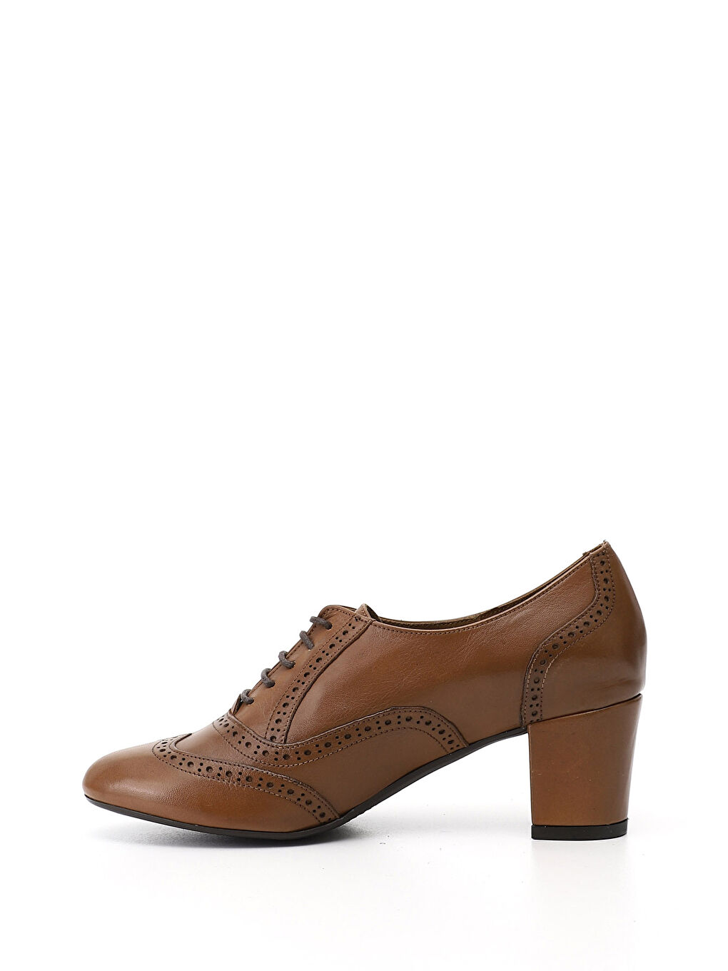Kahverengi Kadın KAHVERENGİ-TABA Bağcıklı Kalın Topuklu Hakiki Deri Oxford Ayakkabı-2