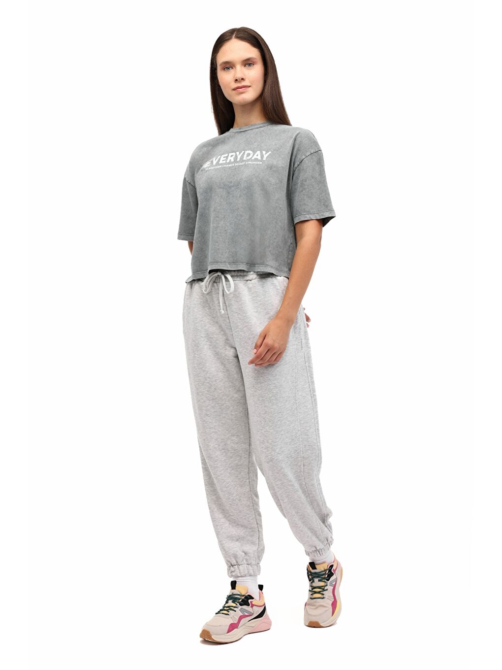 WL FREYA 11SY790 5PR Gri Kadın Kısa Kol T-Shirt-2