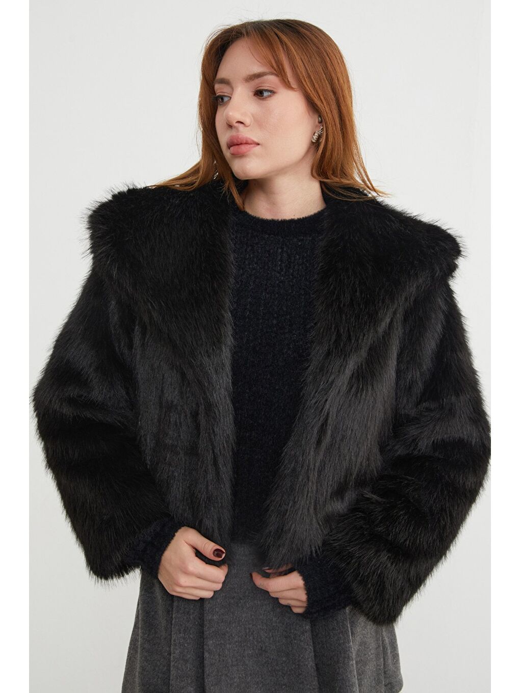 Siyah Şal Yaka Suni Kürk Ceket-3