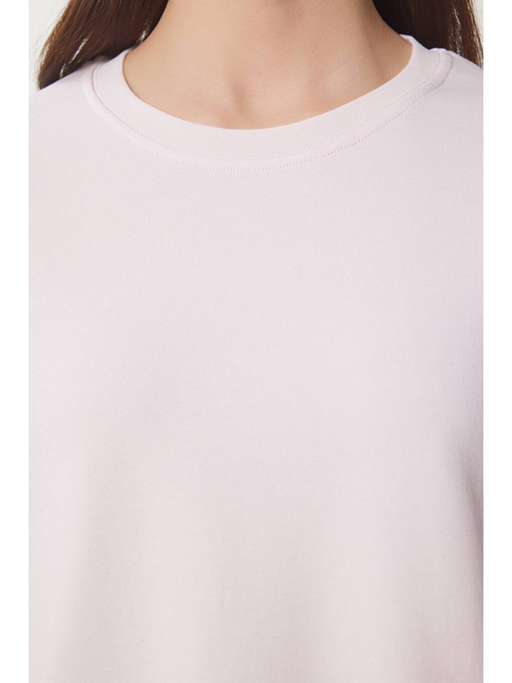 Pembe Basic Pamuklu Örme T-shirt ŞEKER PEMBE LUS0094-3