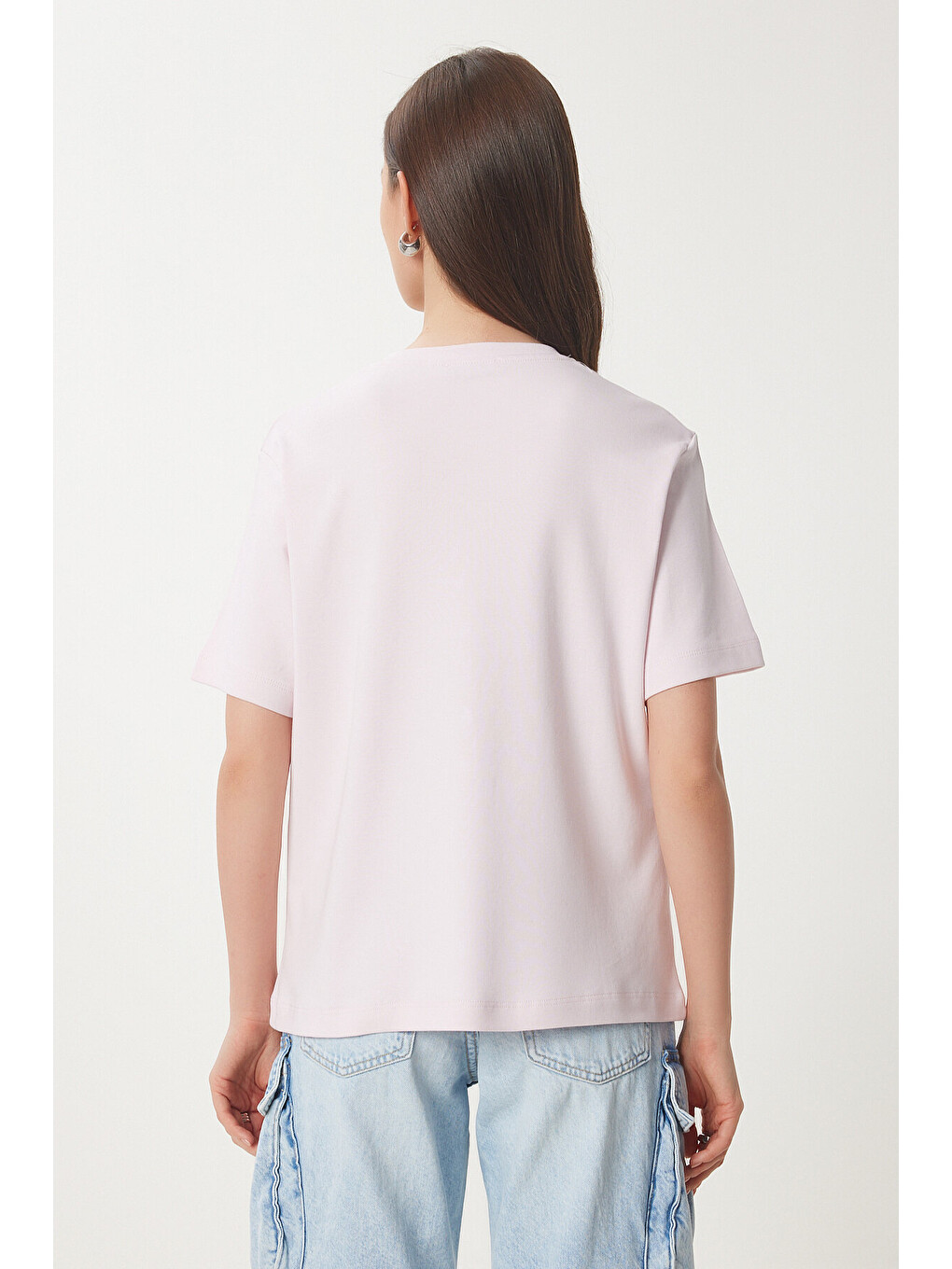Pembe Basic Pamuklu Örme T-shirt ŞEKER PEMBE LUS0094-4