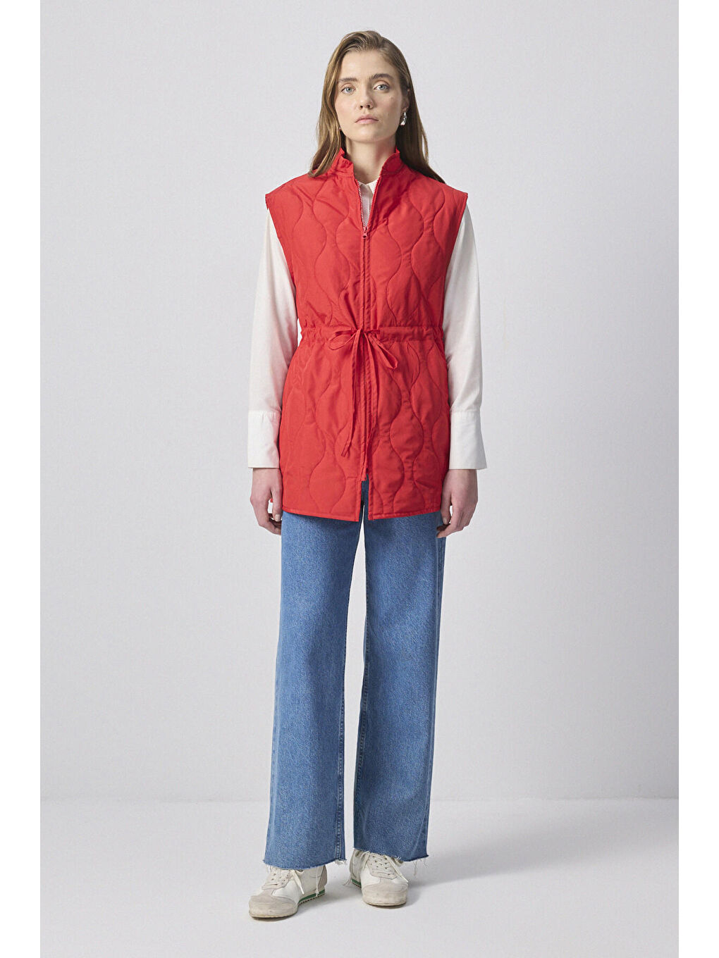 Kırmızı Fermuarlı Kapitone Yelek-1