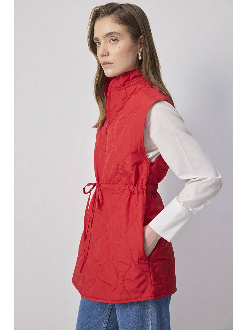 Kırmızı Fermuarlı Kapitone Yelek-3