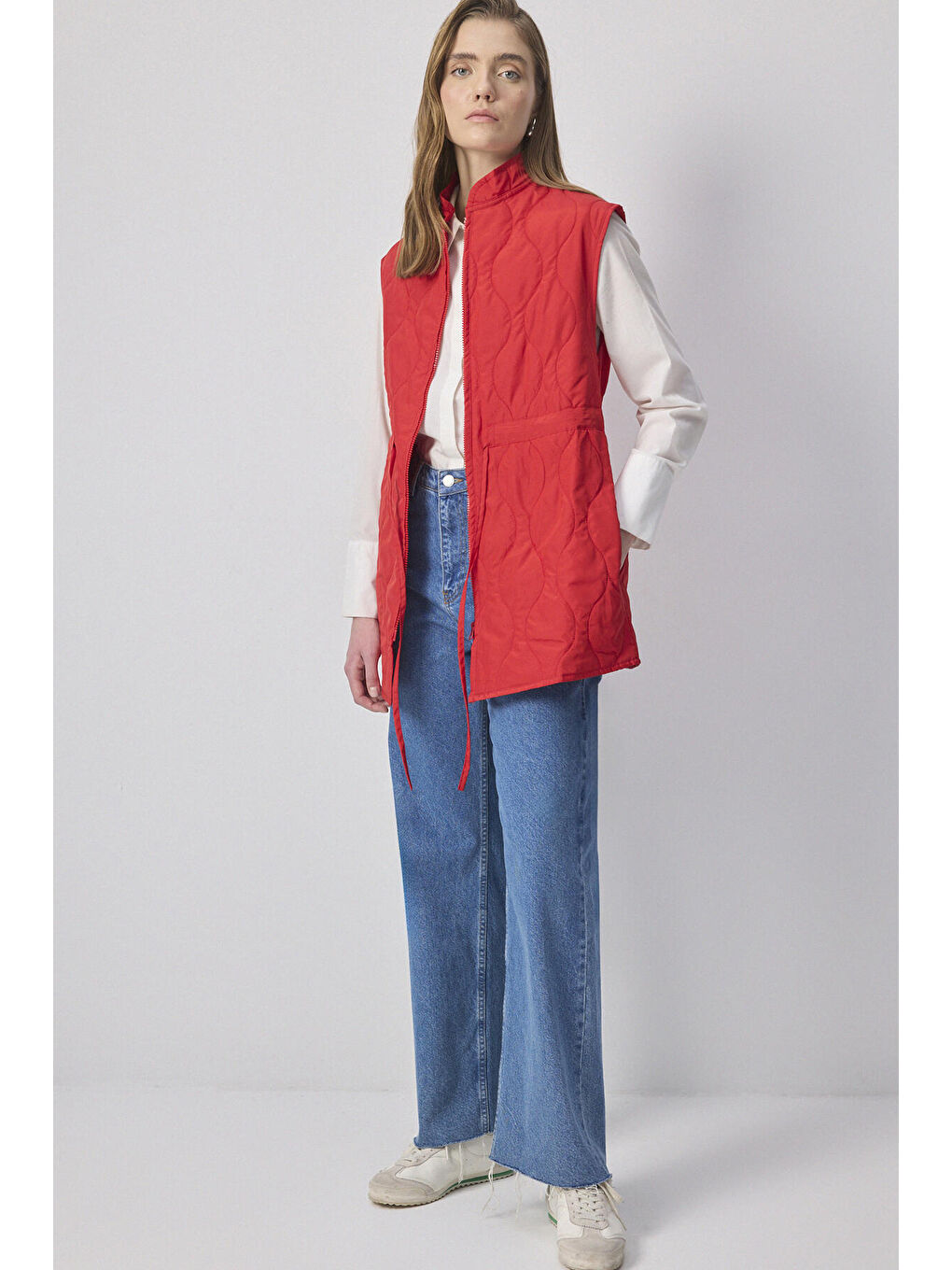 Kırmızı Fermuarlı Kapitone Yelek-4